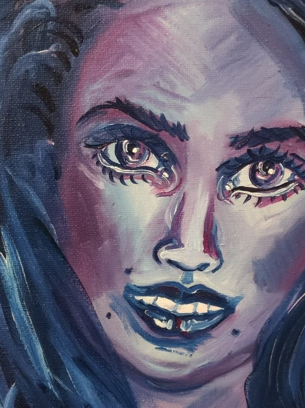 Hand-Painted Blue & Purple Oil Painting Portrait Canvas